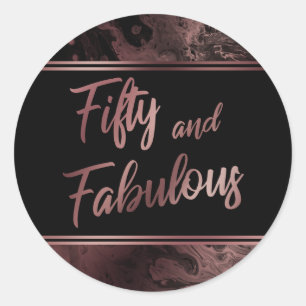 Fifty and Fabulous Faux Rose Gold Marbled Pattern Classic Round Sticker