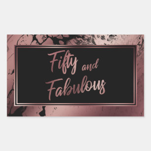 Fifty and Fabulous Faux Rose Gold Marbled Pattern Rectangular Sticker