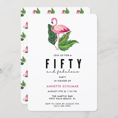 Fifty and Fabulous Flamingo 50th Birthday Party Invitation