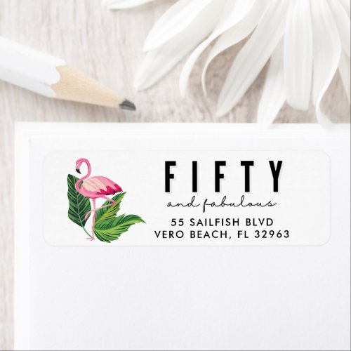 Fifty and Fabulous Flamingo 50th Birthday Party Label