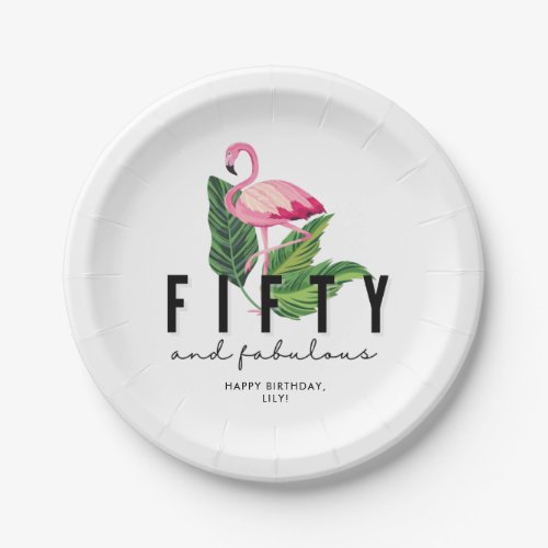 Fifty and Fabulous Flamingo 50th Birthday Party Paper Plates