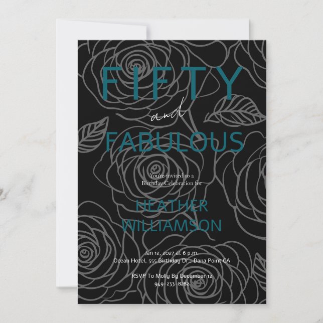 Fifty and Fabulous Floral 50th Birthday  Invitation (Front)