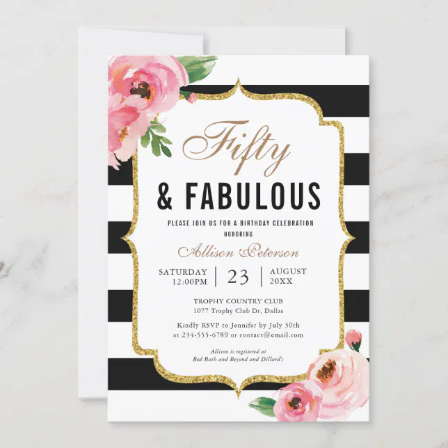 Fifty and Fabulous Floral 50th Birthday Party Invitation | Zazzle