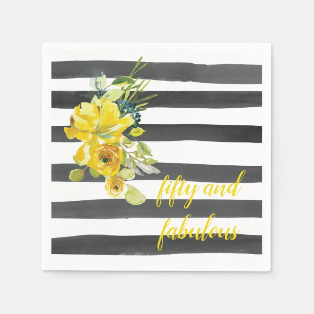 Fifty and Fabulous Floral Birthday Party Napkins (Front)