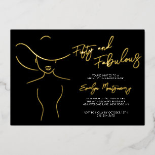 Fifty and Fabulous Foil Line Art Birthday Party Invitation