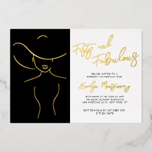 Fifty and Fabulous Foil Line Art Birthday Party Invitation