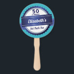 Fifty and Fabulous Funny Menopause Hot Flash Fan<br><div class="desc">Fun vintage style logo blue ribbon design is perfect for any fun birthday party. Monogram with age, name and funny saying to create your own custom birthday hand fan. Hot Flash fun is perfect for those birthdays representing the change of life!</div>