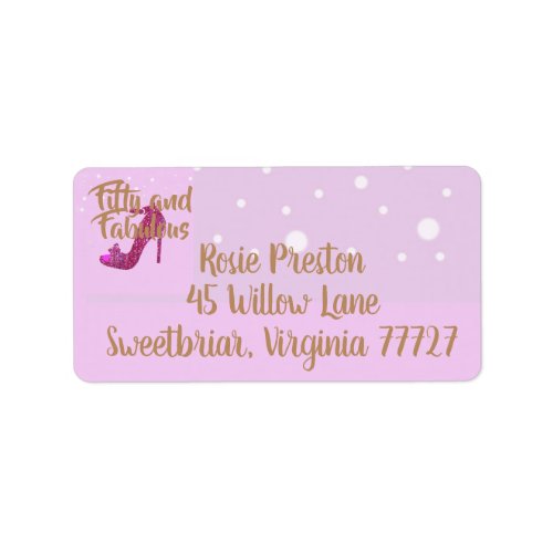 Fifty and Fabulous GirlySparkly Hot Pink Gold Text Label