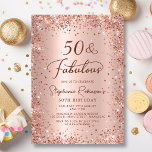 Fifty and Fabulous Glam Rose Gold 50th Birthday  Invitation<br><div class="desc">Celebrate in style with this Modern Rose Gold Glitter "50 & Fabulous" Birthday Invitation. This chic and feminine design features shimmering rose gold glitter details, a graceful swash tail calligraphy script, and a soft blush pink metallic foil-look background. Perfect for a glamorous Fifty and Fabulous birthday party or any milestone...</div>