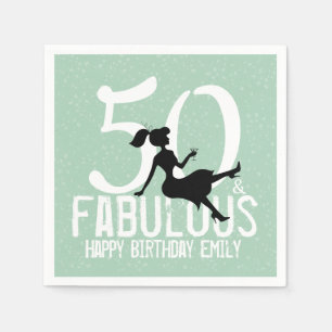 Fifty and Fabulous Glamorous Pink Modern Birthday Napkins