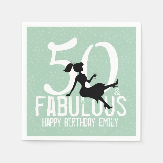Fifty and Fabulous Glamorous Pink Modern Birthday  Napkins (Front)
