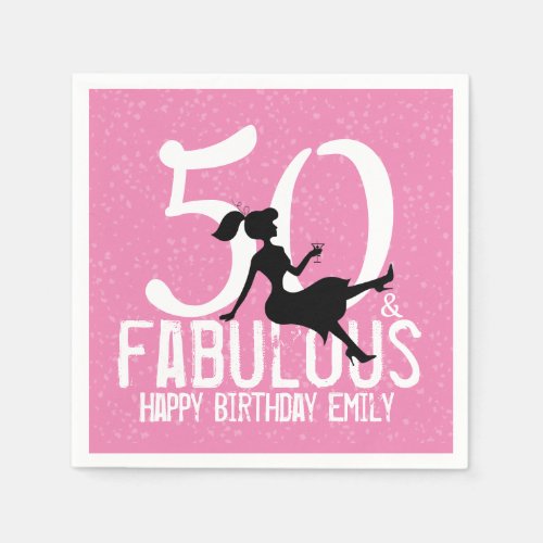 Fifty and Fabulous Glamorous Pink Modern Birthday Napkins
