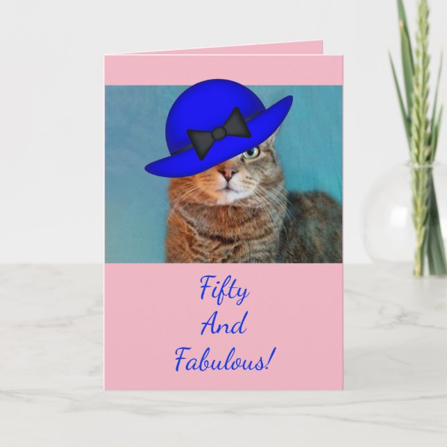 Fifty And Fabulous Glamour Kitty Birthday Card (Front)