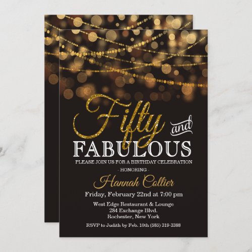 Fifty and Fabulous Glitter Birthday Invitation