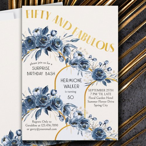 Fifty and Fabulous Gold Arch Floral 50th Birthday  Invitation