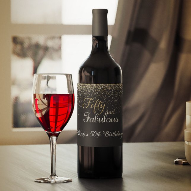Fifty and Fabulous Gold Birthday Wine Label (Creator Uploaded)