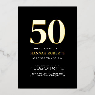 Fifty and Fabulous Gold Black 50th Birthday Party Foil Invitation