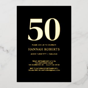 Fifty and Fabulous Gold Black 50th Birthday Party Foil Invitation