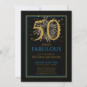 Fifty and Fabulous Gold Black 50th Birthday Party Invitation