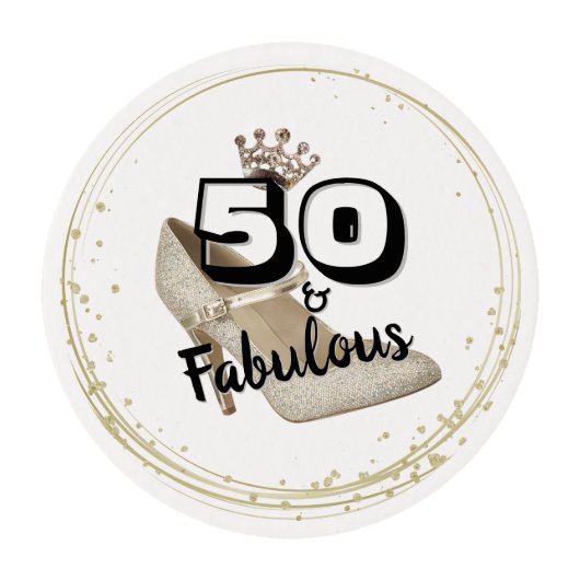 Fifty And Fabulous Gold Black Bold Birthday Edible Frosting Rounds (Front)