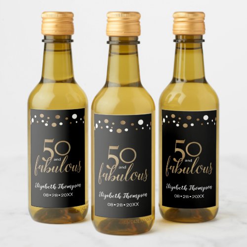 Fifty and Fabulous Gold confetti 50th birthday Wine Label