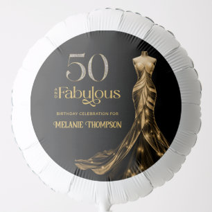 Fifty and Fabulous Gold Dress Black 50th Birthday Balloon