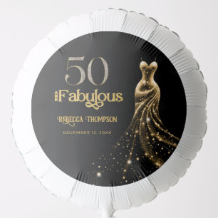 Fifty and Fabulous Gold Dress Black 50th Birthday Balloon