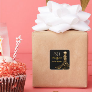 Fifty and Fabulous Gold Dress Black 50th Birthday Square Sticker
