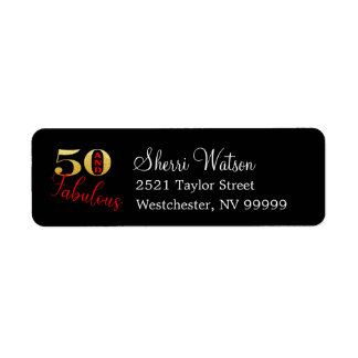 Fifty And Fabulous Gold Glitter Red and Black Label
