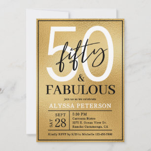 Fifty and Fabulous Gold Script 50th Birthday Invitation