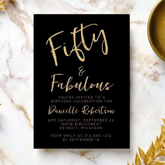 Fifty and Fabulous Gold Script 50th Birthday Party Invitation (Creator Uploaded)