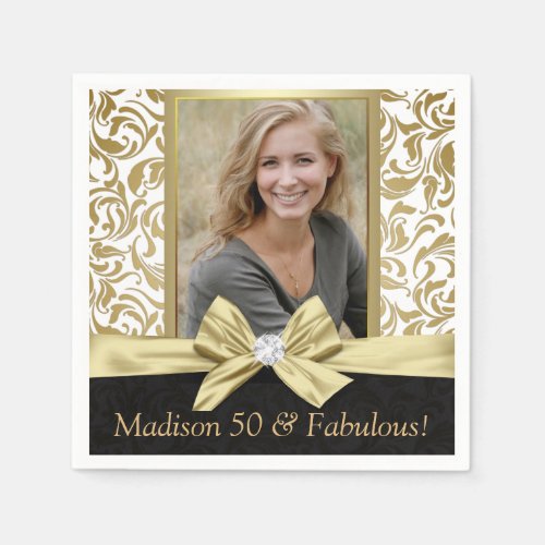 Fifty and Fabulous gold white damask 50th Birthday Napkins