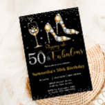 Fifty and Fabulous High Heels Bubbly 50th Birthday Invitation<br><div class="desc">Personalize this modern chic Fifty and Fabulous 50th birthday party invitation with your own wording and party details easily and quickly,  simply press the customize it button to further re-arrange and format the style and placement of the text.   Matching items available in store!  (c) The Happy Cat Studio</div>