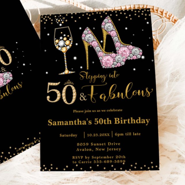 Fifty and Fabulous High Heels Bubbly 50th Birthday Invitation (Creator Uploaded)