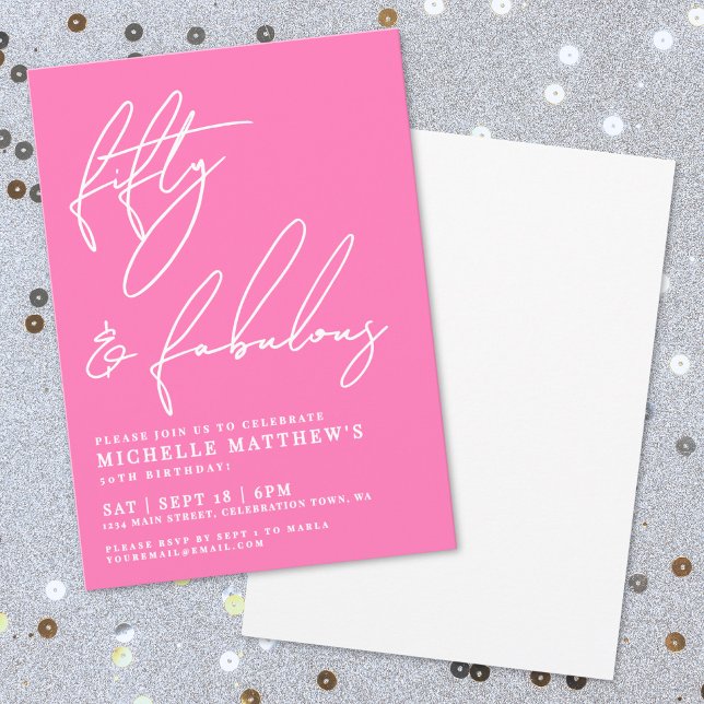 Fifty And Fabulous Hot Pink 50th Birthday Invitation (Fifty And Fabulous Hot Pink 50th Birthday Invitation)