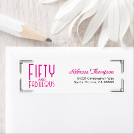 Fifty and Fabulous Hot Pink Art Deco 50th Birthday Label