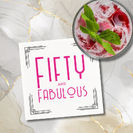 Fifty and Fabulous Hot Pink Art Deco 50th Birthday Napkins