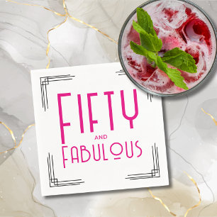 Fifty and Fabulous Hot Pink Art Deco 50th Birthday Napkins