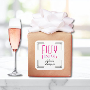 Fifty and Fabulous Hot Pink Art Deco 50th Birthday Square Sticker