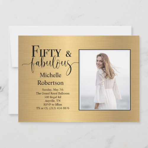 Fifty and Fabulous Metallic Gold Birthday Party In Invitation