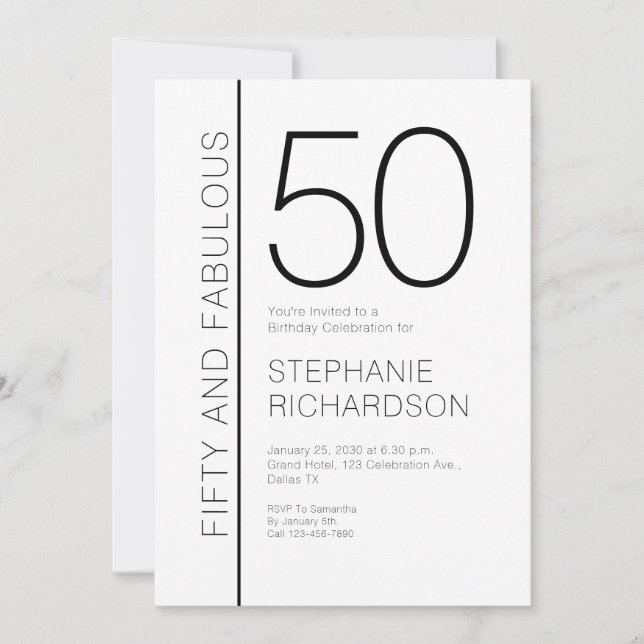 Fifty and Fabulous Modern 50th Birthday Party Invitation (Front)