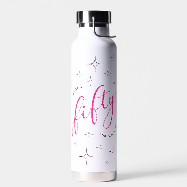 Fifty and Fabulous Modern 50th Birthday Water Bottle (Left)
