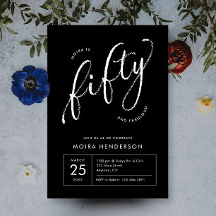 Fifty and Fabulous Modern Black 50th Birthday Invitation