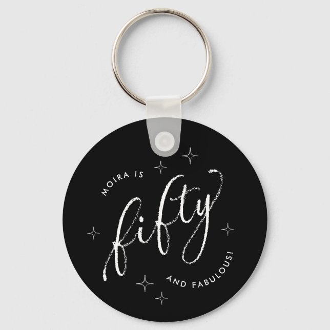 Fifty and Fabulous Modern Black 50th Birthday Keychain (Front)