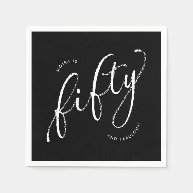 Fifty and Fabulous Modern Black 50th Birthday Napkins (Front)