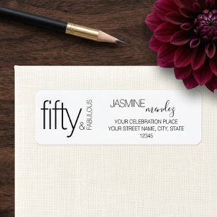 Fifty and Fabulous Modern Black and White Address Label
