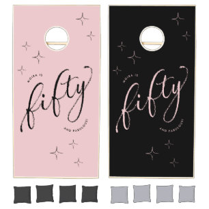Fifty and Fabulous Modern Dusty Pink 50th Birthday Cornhole Set