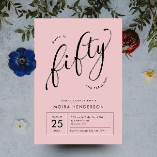 Fifty and Fabulous Modern Dusty Pink 50th Birthday Invitation