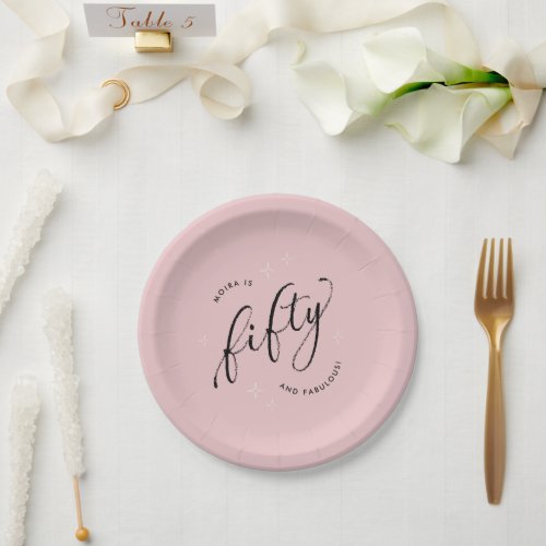 Fifty and Fabulous Modern Dusty Pink 50th Birthday Paper Plates