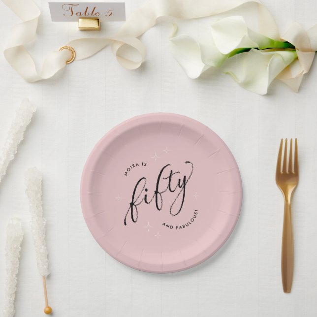 Fifty and Fabulous Modern Dusty Pink 50th Birthday Paper Plates (Wedding)